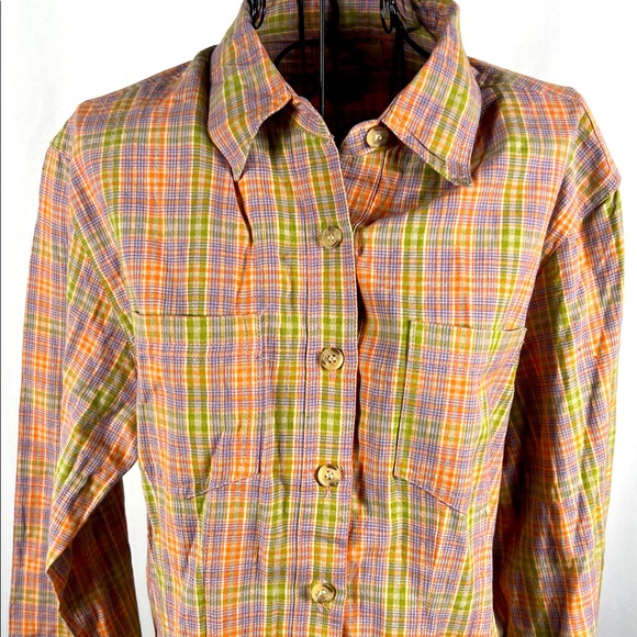 VINTAGE COUNTY SEAT Women’s Plaid Button Up Top XL Front Pockets Long Sleeve - Picture 2 of 6
